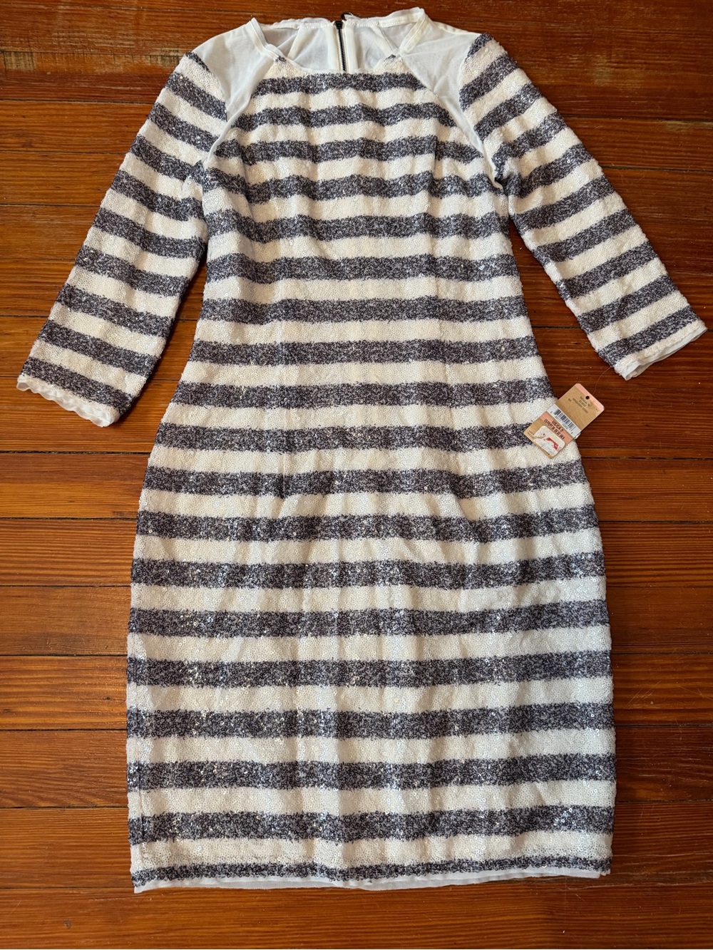 New with tags RACHEL Rachel Roy Cream and Gray Striped Sequin Dress size 2